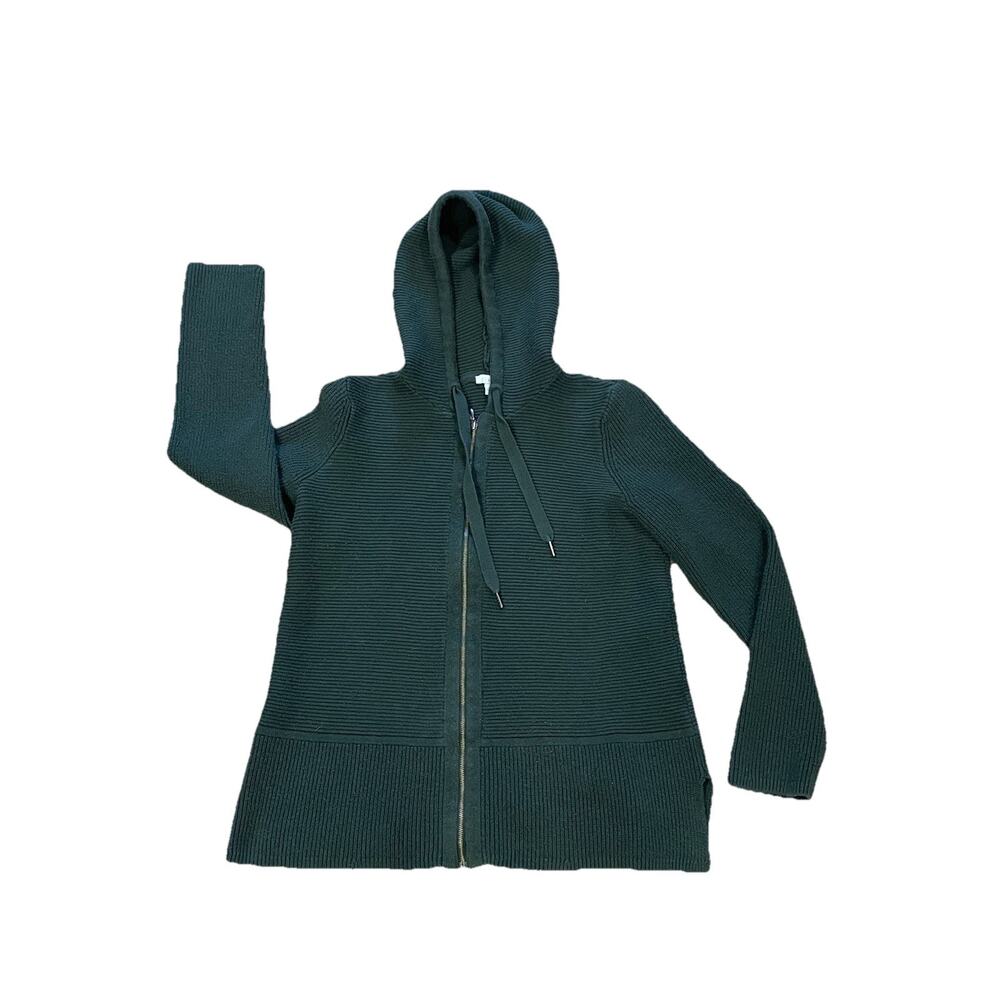 J Jill Sweater/Jacket Women’s Size Small Dark Green Ribbed Hooded Full Zip Up - Picture 3 of 14